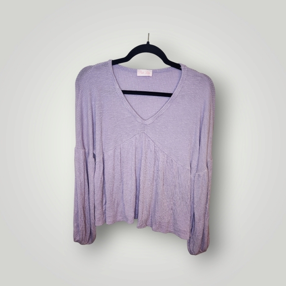 Pink Lily Tops - Pink Lily purple Waffle Textured Thermal Long Sleeve Top Large Great